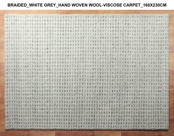 Braided White Grey Woven Wool Viscose Carpet