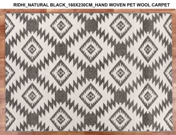 Ridhi Natural Black Hand Woven Pet Wool Carpet