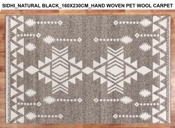 Sidhi Natural Black Hand Woven Pet Wool Carpet